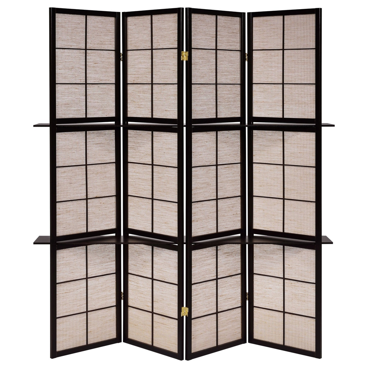 Iggy 4 - panel Folding Screen with Removable Shelves Tan and Cappuccino - 900166 - image - 4