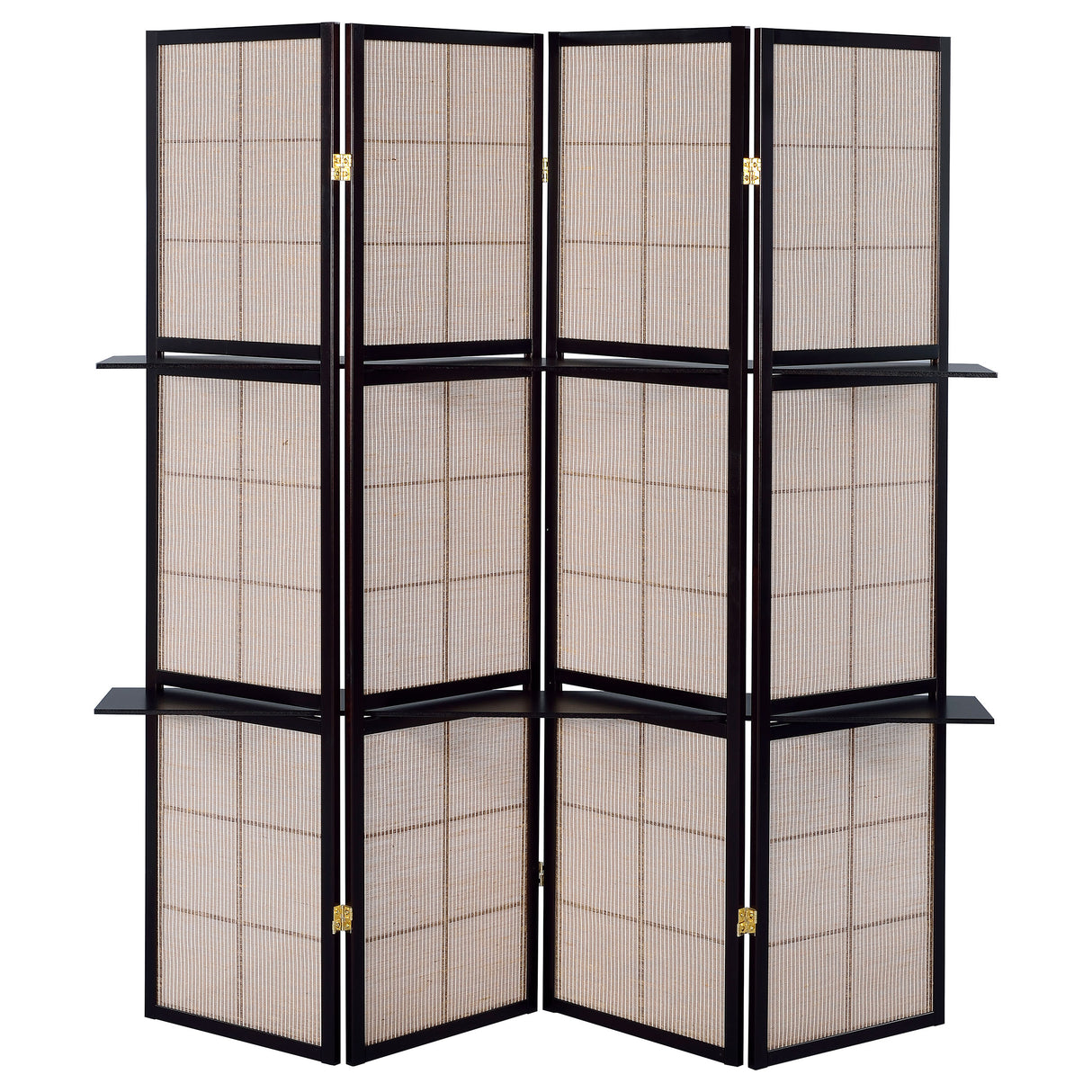 4 Panel Room Divider - Iggy 4-panel Folding Screen with Removable Shelves Tan and Cappuccino