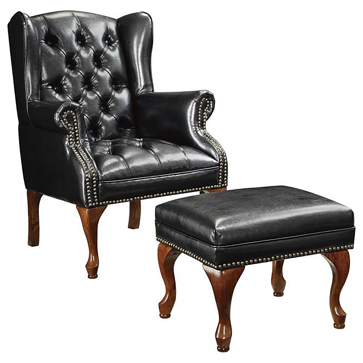 Accent Chair W/ Ottoman - Roberts Button Tufted Back Accent Chair with Ottoman Black and Espresso