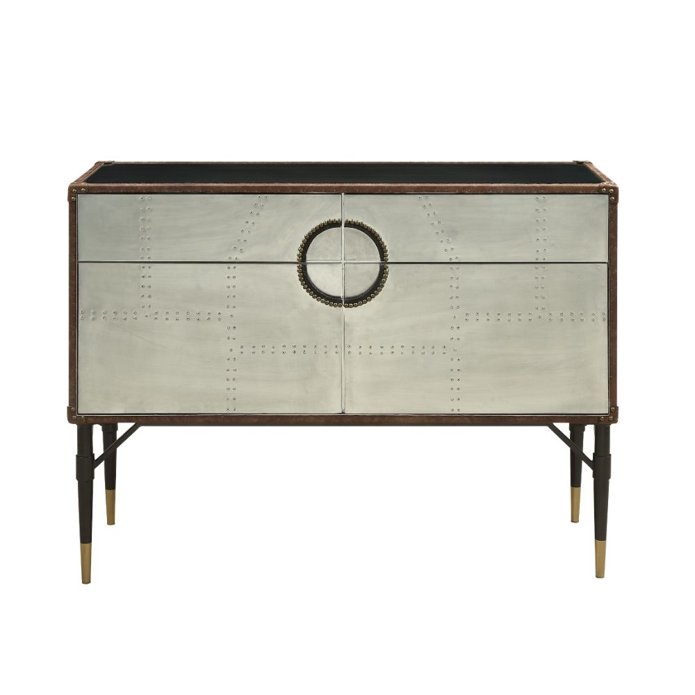 Acme - Brancaster Console Cabinet 90030 Top Grain Leather & Aluminum