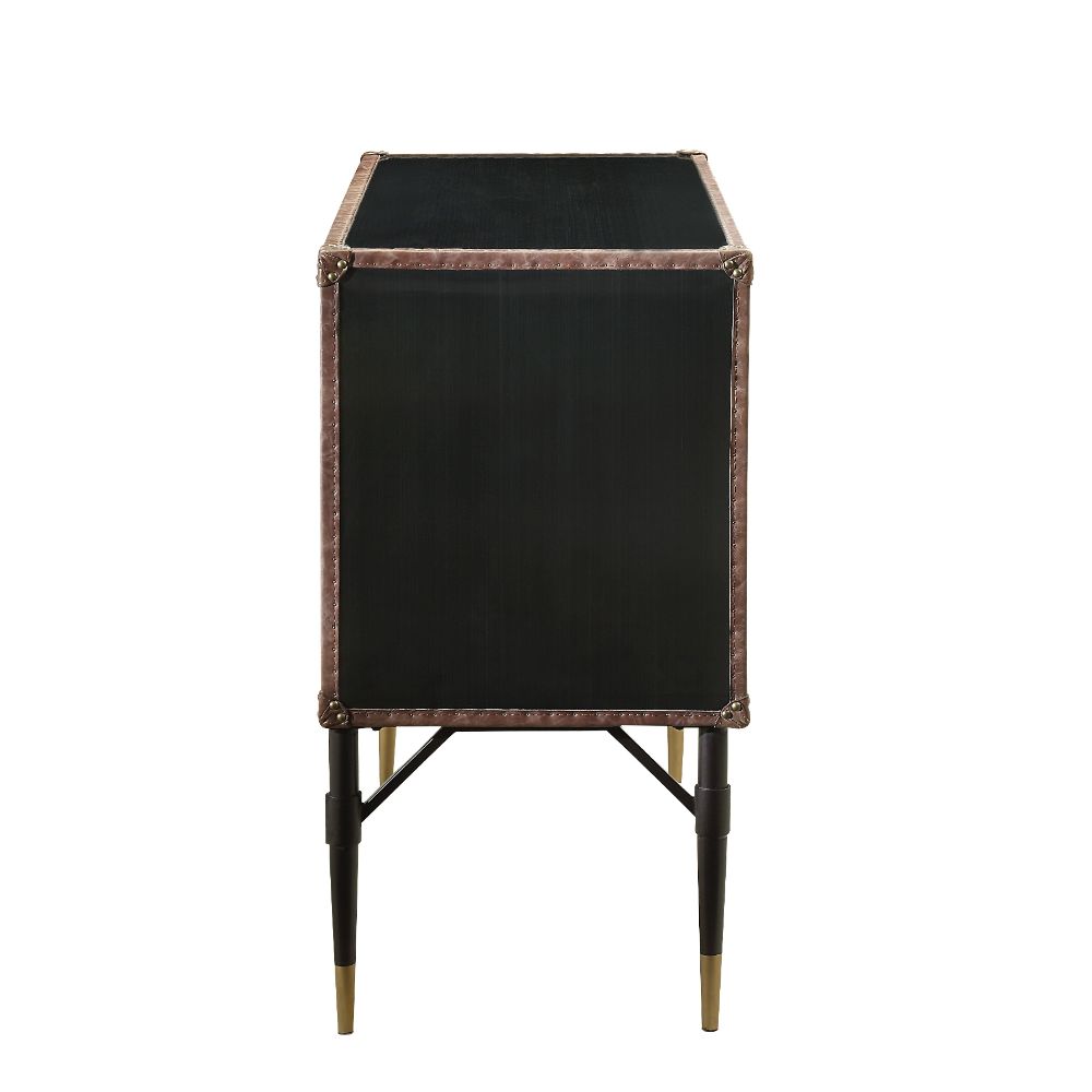 Acme - Brancaster Console Cabinet 90030 Top Grain Leather & Aluminum