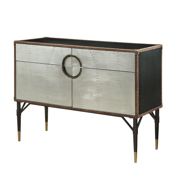 Acme - Brancaster Console Cabinet 90030 Top Grain Leather & Aluminum