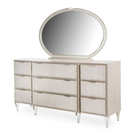 Camden Court Storage Console - Dresser & Oval Mirror In Pearl - 9005050 - 60 - 126 | Aico - 9005050 - 60 - 126 - Home Elegance USA - 1