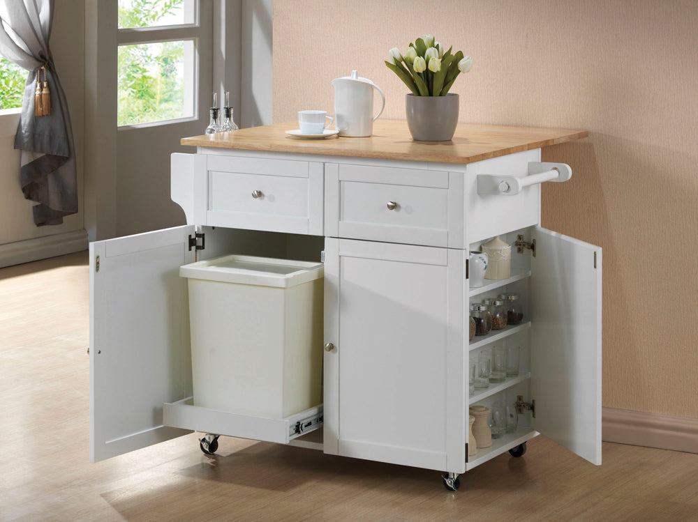 Kitchen Cart - Jalen 3-door Kitchen Cart with Casters Natural Brown and White