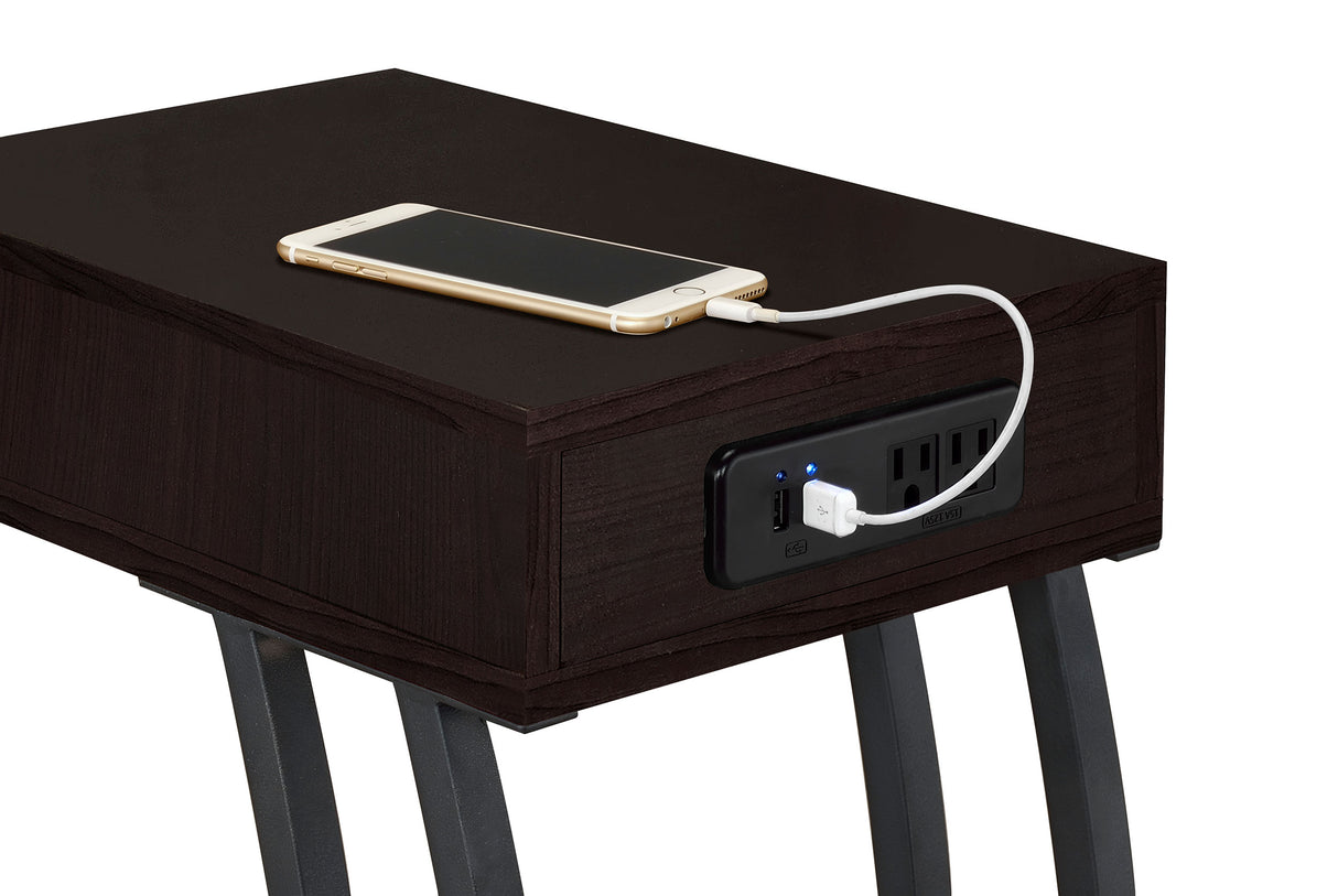 Side Table - Troy Accent Table with Power Outlet Cappuccino