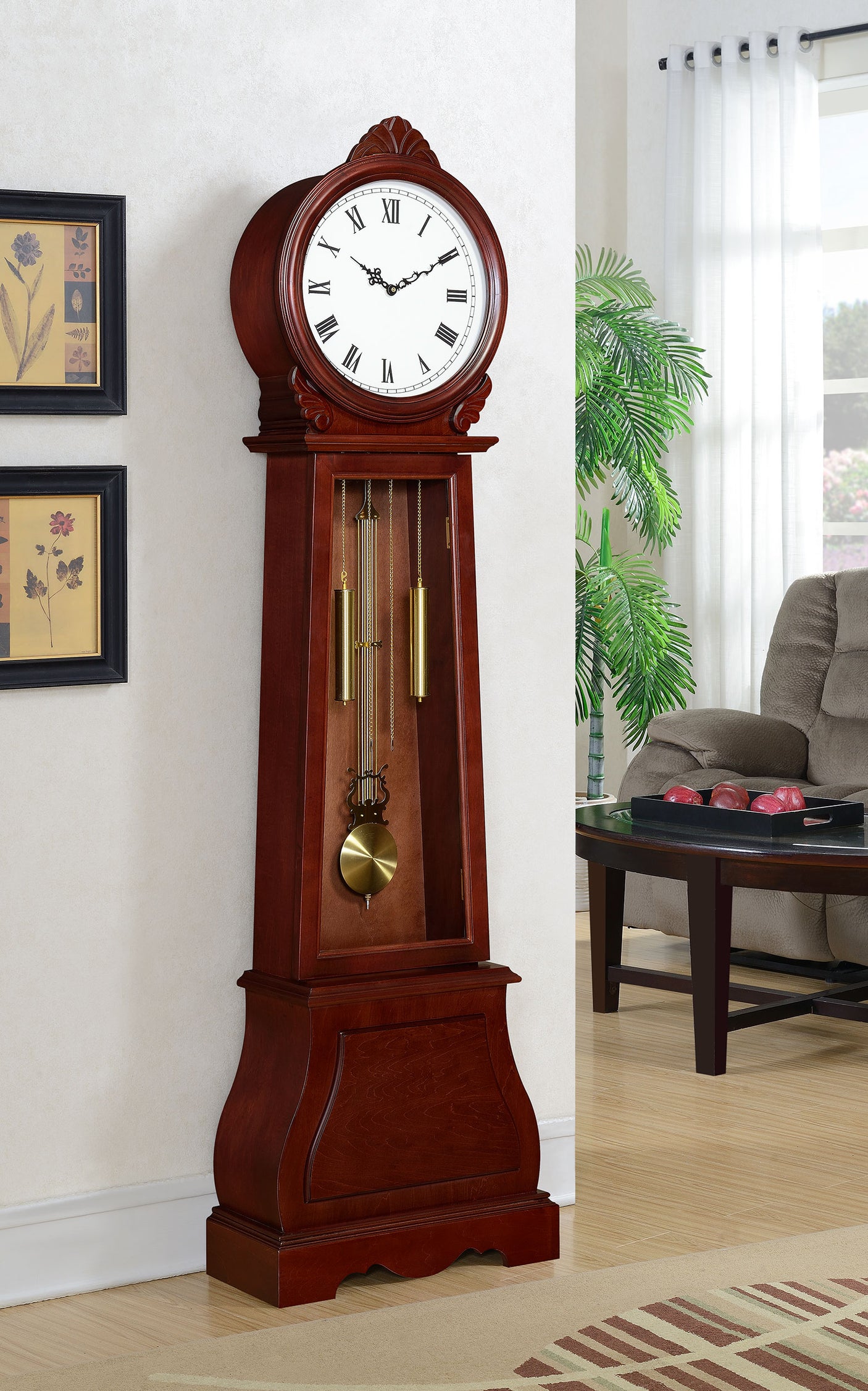 Grandfather Clock - Narcissa Grandfather Clock with Chime Brown Red