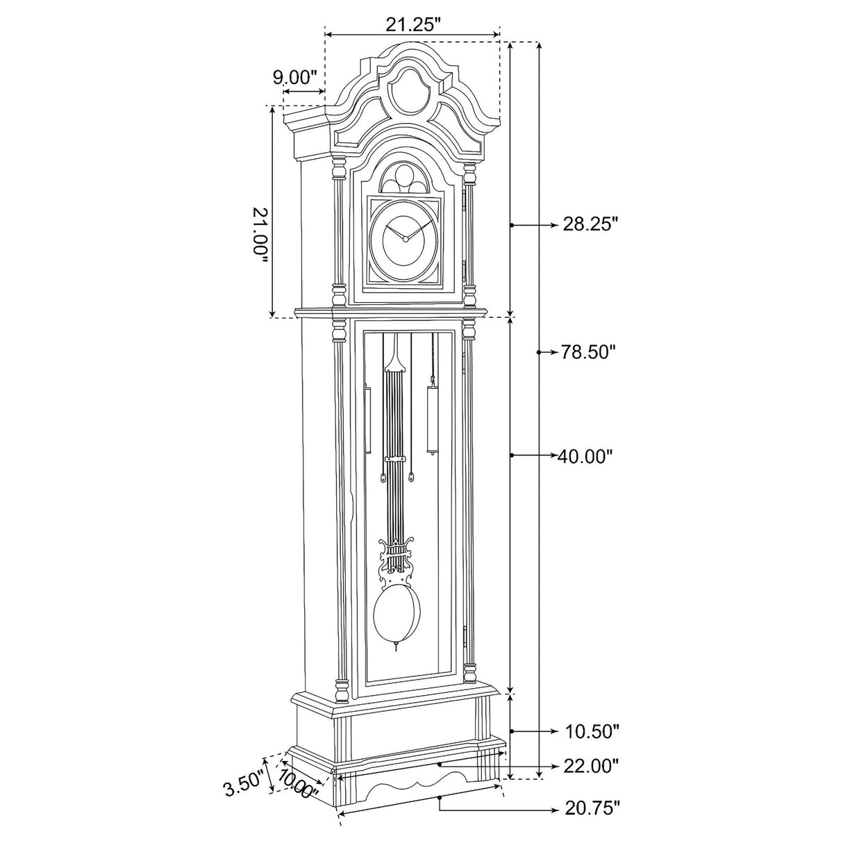 Diggory Grandfather Clock Brown Red and Clear | Coaster | Home Elegance USA