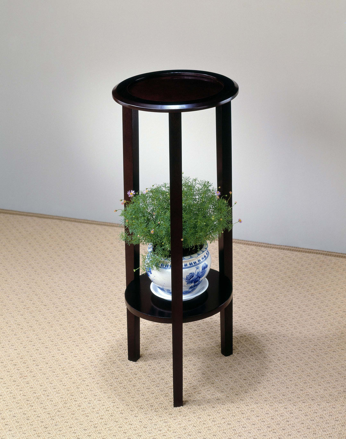 Side Table - Kirk Round Accent Table with Bottom Shelf Espresso