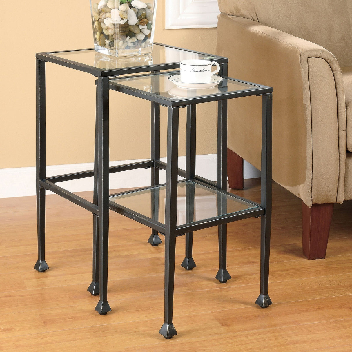 2 Pc Nesting Table - Leilani 2-piece Glass Top Nesting Tables Black