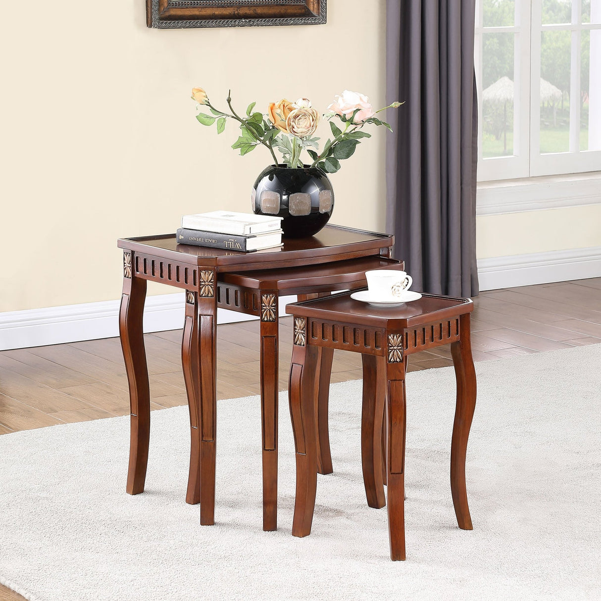 3 Pc Nesting Table - Daphne 3-piece Curved Leg Nesting Tables Warm Brown