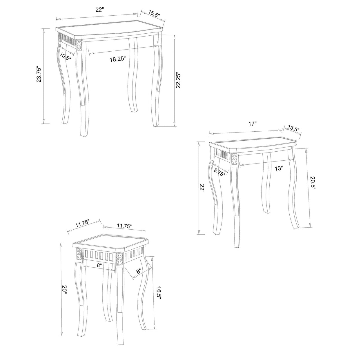 3 Pc Nesting Table - Daphne 3-piece Curved Leg Nesting Tables Warm Brown