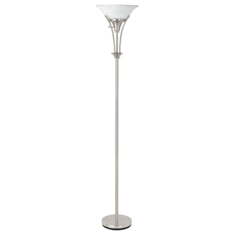 Archie Floor Lamp with Frosted Ribbed Shade Brushed Steel | Coaster | Home Elegance USA