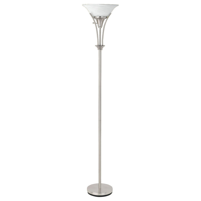 Archie Floor Lamp with Frosted Ribbed Shade Brushed Steel | Coaster - 901193 - Home Elegance USA - 1