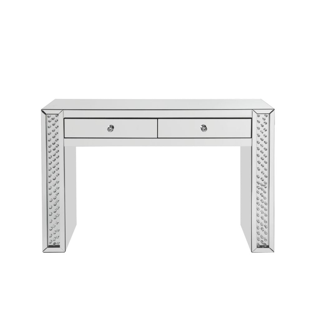 Acme - Nysa Vanity Desk 90157 Mirrored & Faux Crystals