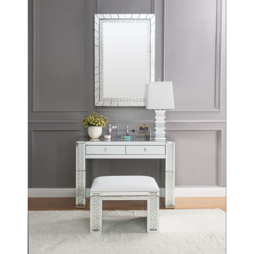 Acme - Nysa Vanity Desk 90157 Mirrored & Faux Crystals