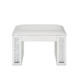 Acme - Nysa Vanity Stool 90158 Ivory Synthetic Leather , Mirrored & Faux Crystals