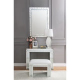 Acme - Nysa Vanity Stool 90158 Ivory Synthetic Leather , Mirrored & Faux Crystals