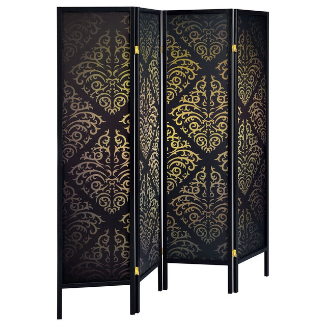 Haidera 4 - panel Damask Pattern Folding Screen Black - 901632 - image - 1