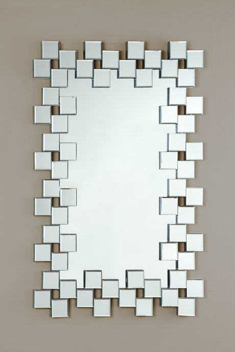 Wall Mirror - Pamela Frameless Wall Mirror with Staggered Tiles Silver