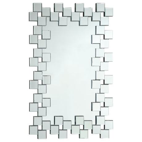 Wall Mirror - Pamela Frameless Wall Mirror with Staggered Tiles Silver