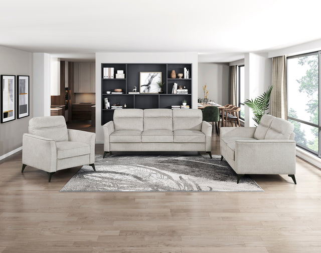 Modern Living Room Sofa Set 3pc Sofa Loveseat Chair Tan Microfiber Upholstery Comfortable Cushion Seat Black Metal Legs Contemporary Furniture