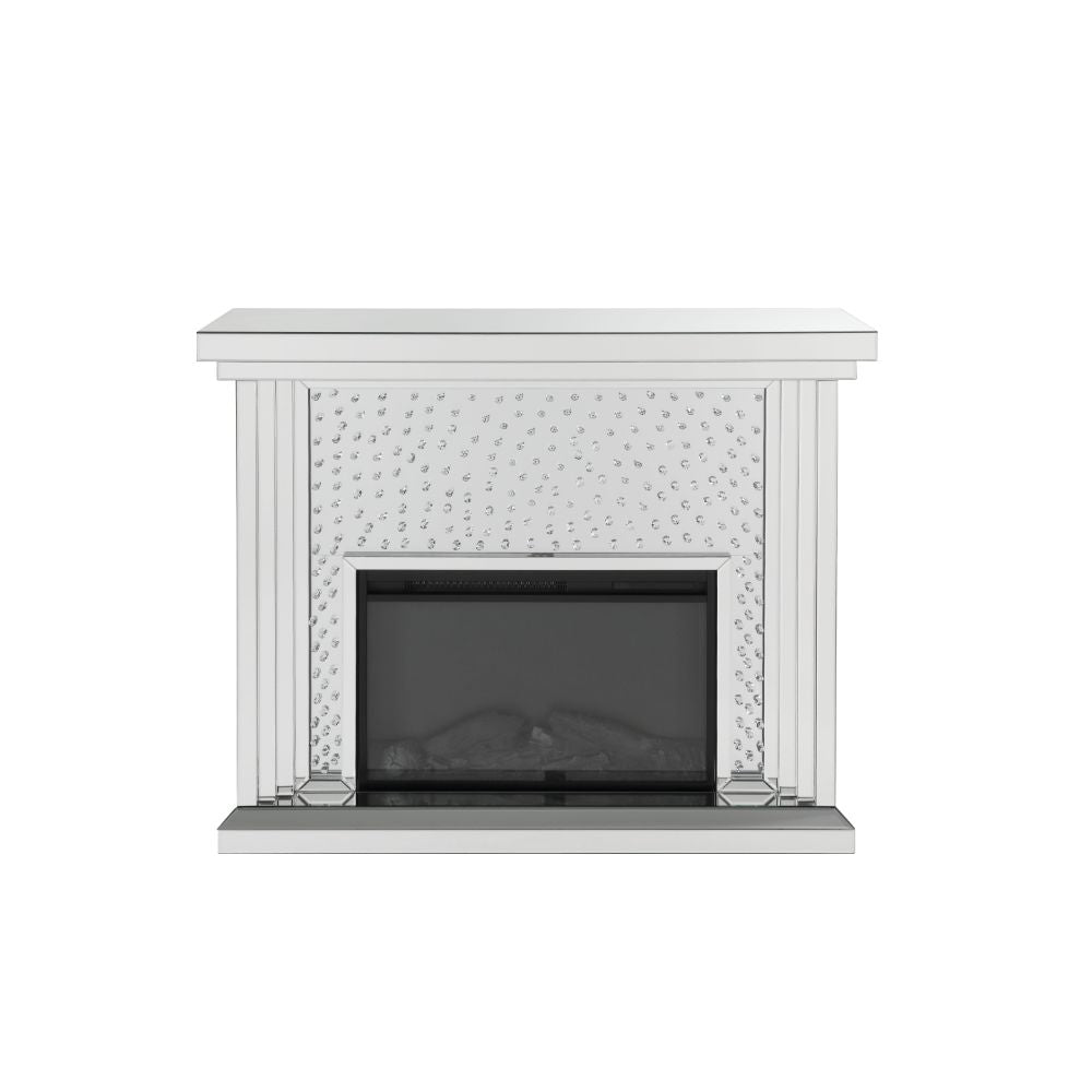 Acme - Nysa Fireplace 90204 Mirrored & Faux Crystals