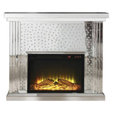 Acme - Nysa Fireplace 90204 Mirrored & Faux Crystals