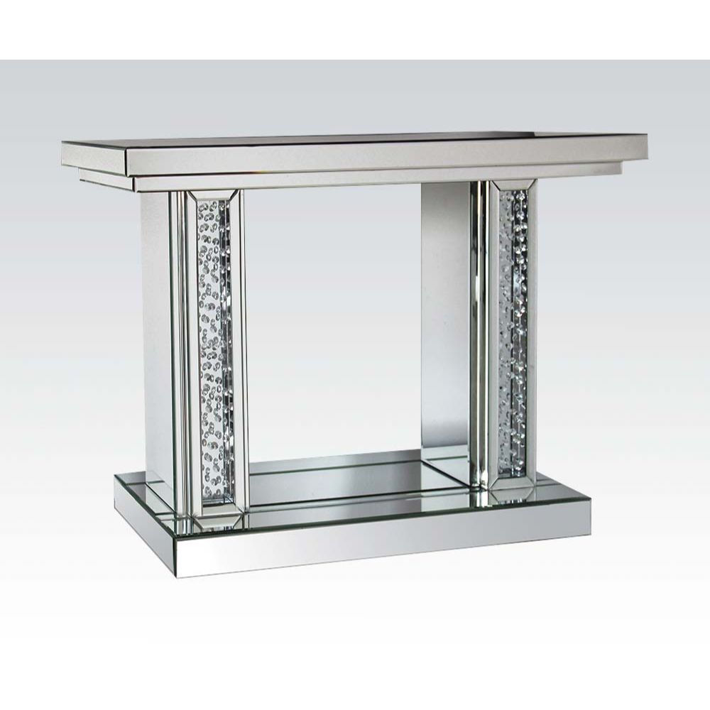 Acme - Nysa Console Table 90230 Mirrored & Faux Crystals