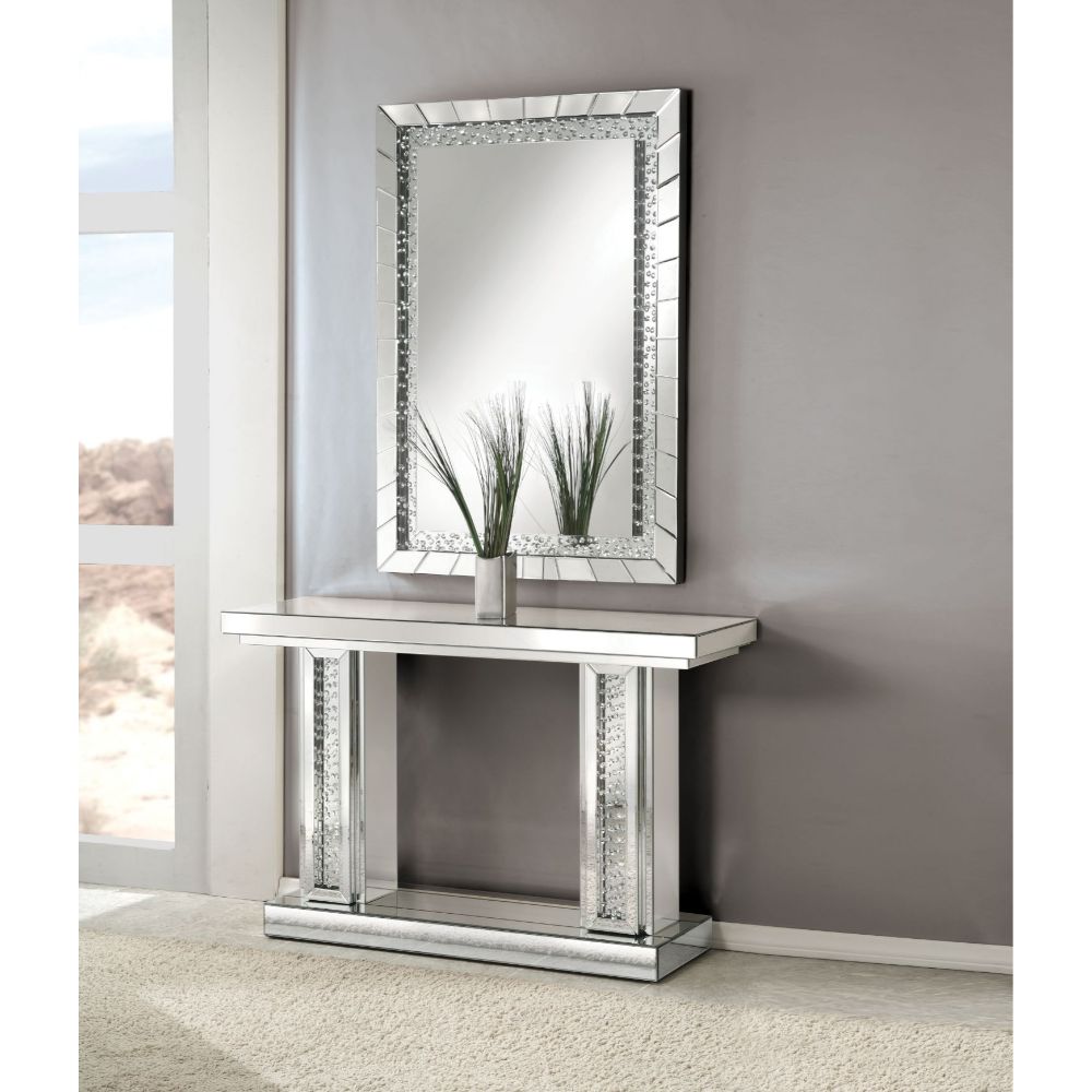 Acme - Nysa Console Table 90230 Mirrored & Faux Crystals