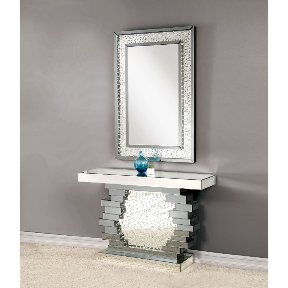 Acme - Nysa Console Table 90232 Mirrored & Faux Crystals