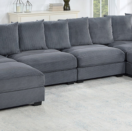 Contemporary Dark Gray 6pc Modular Sectional Set Corduroy Couch LAF & RAF Chairs 2x Armless Chairs 2x Ottomans Living Room Furniture - sold by Home Elegance USA