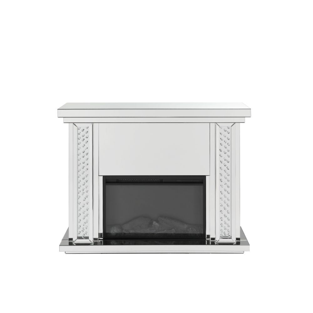 Acme - Nysa Fireplace 90254 Mirrored & Faux Crystals