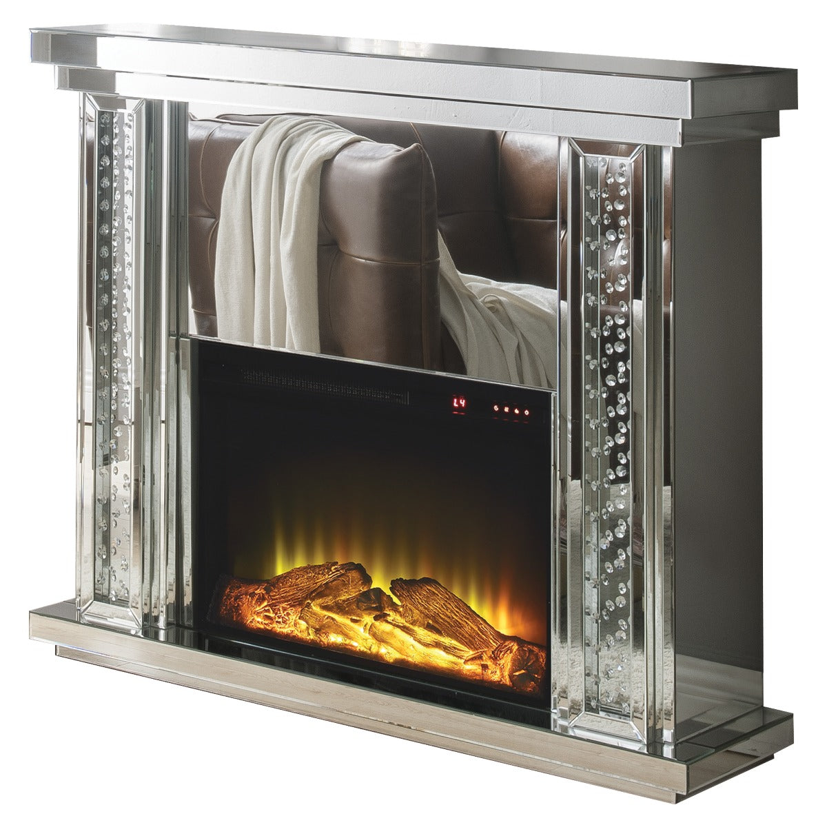 Acme - Nysa Fireplace 90254 Mirrored & Faux Crystals