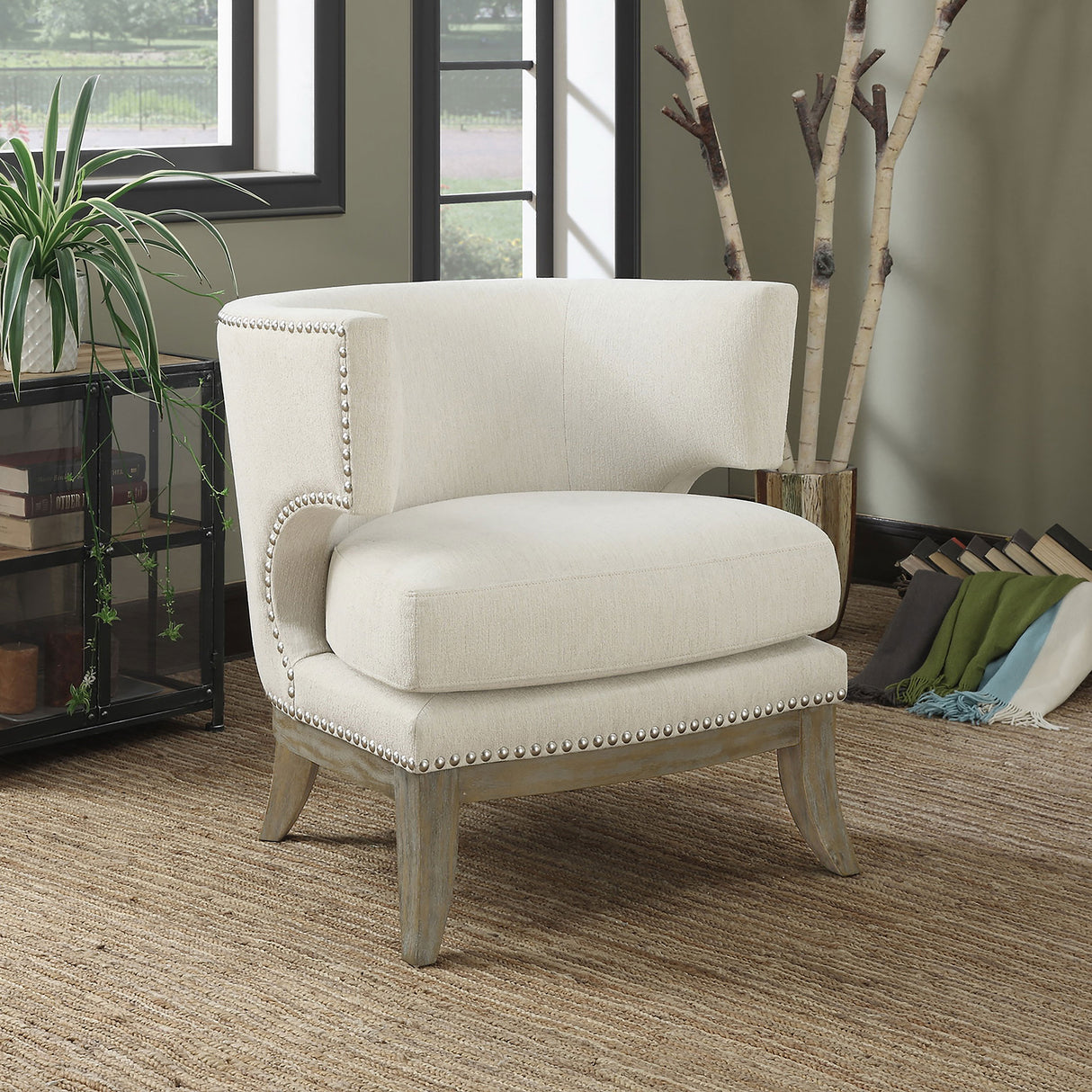 Accent Chair - Jordan Dominic Barrel Back Accent Chair White and Weathered Grey