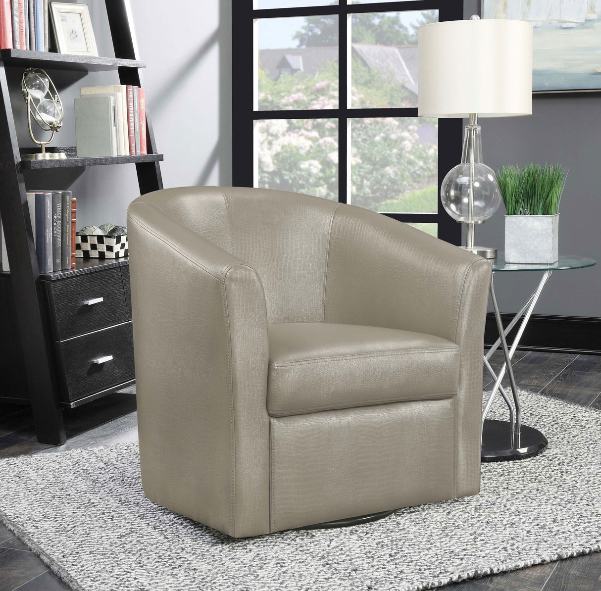 Swivel Chair - Turner Upholstery Sloped Arm Accent Swivel Chair Champagne