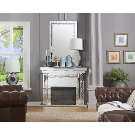 Acme - Nysa Fireplace 90272 Mirrored & Faux Crystals