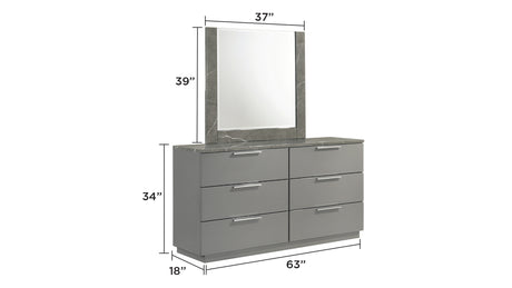Elara Queen 4-Piece Set – Two-Tone High-Gloss Marble & Lacquer Finish with LED Lighting, Metal-Finished Legs- Gray (CA Inventory) - sold by Home Elegance USA