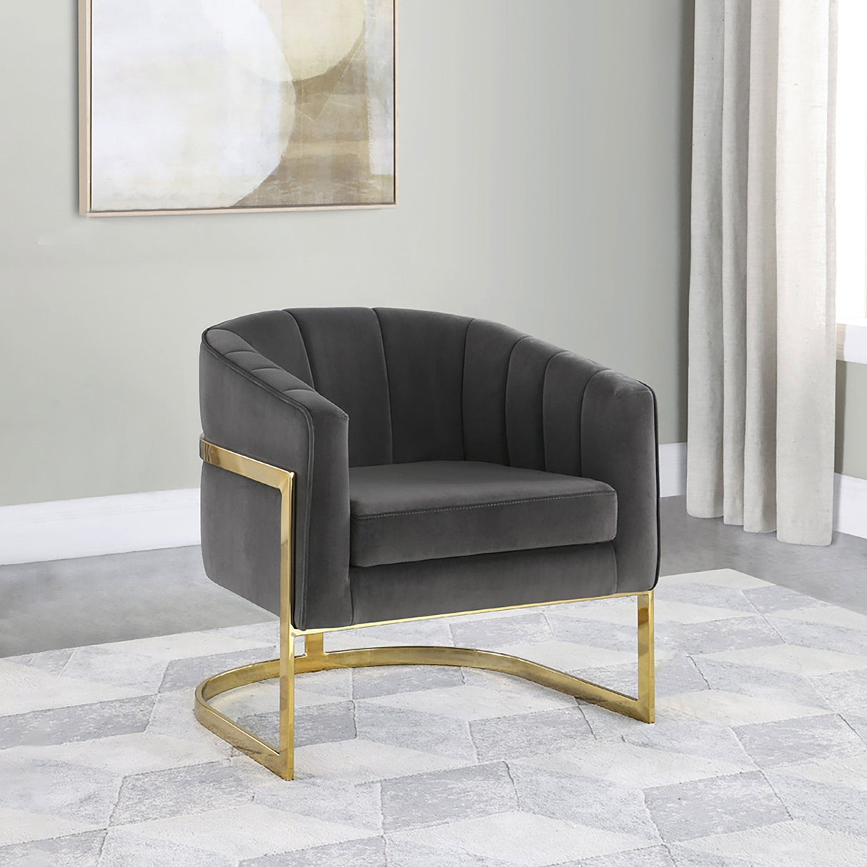 Alamor Tufted Barrel Accent Chair Dark Grey and Gold | Coaster | Home Elegance USA