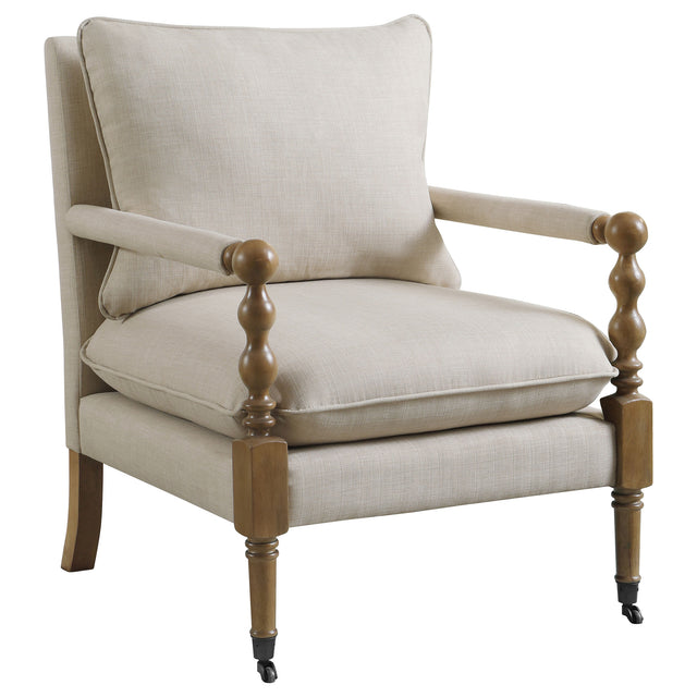 Accent Chair - Dempsy Upholstered Accent Chair with Casters Beige