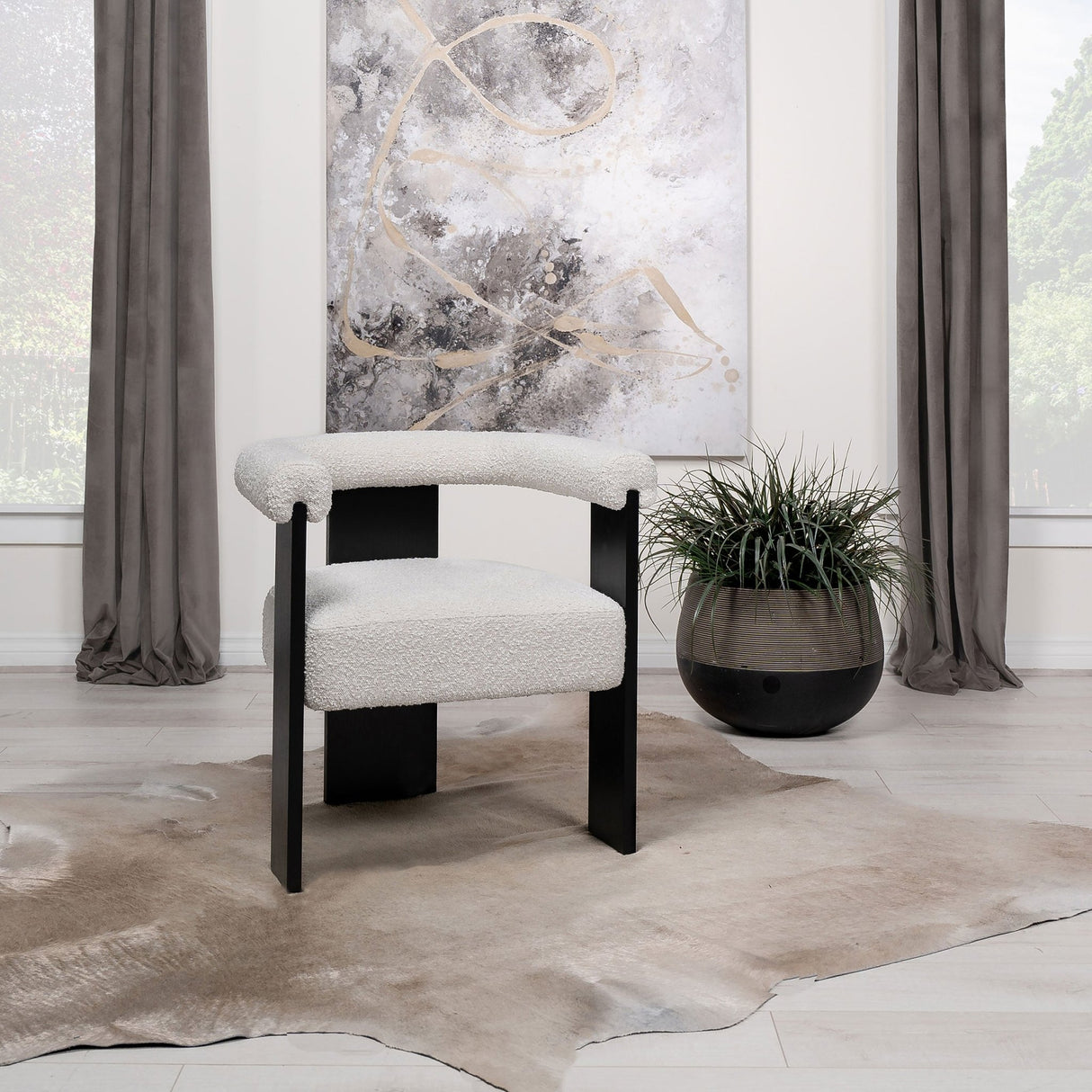 Accent Chair - Ramona Boucle Upholstered Accent Side Chair Cream and Black