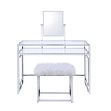 Acme - Carenze II Vanity Set 90314 White Faux Fur & Chrome Finish