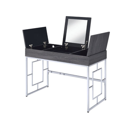 Acme - Saffron Vanity Desk W/USB 90317 Black Oak & Chrome Finish