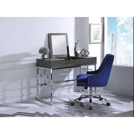 Acme - Saffron Vanity Desk W/USB 90317 Black Oak & Chrome Finish