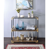 Acme - Heleris Console Table 90319 Smoky Glass Top & Black & Gold Finish