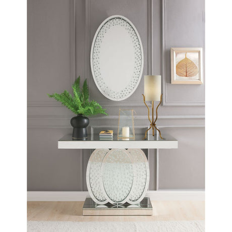 Acme - Nysa Console Table 90320 Mirrored & Faux Crystals