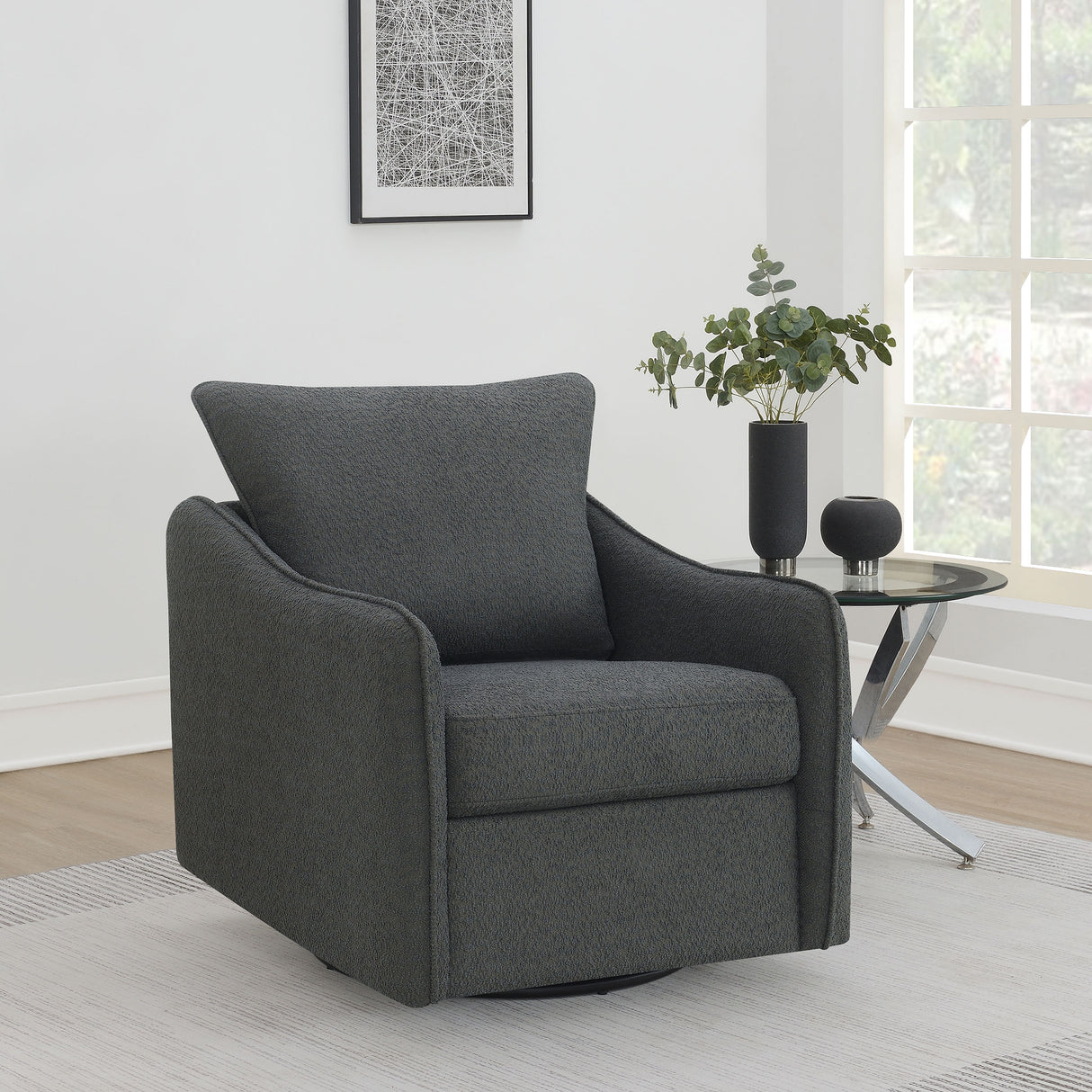 Swivel Glider Chair - Madia Boucle Upholstered Swivel Glider Chair Charcoal Grey