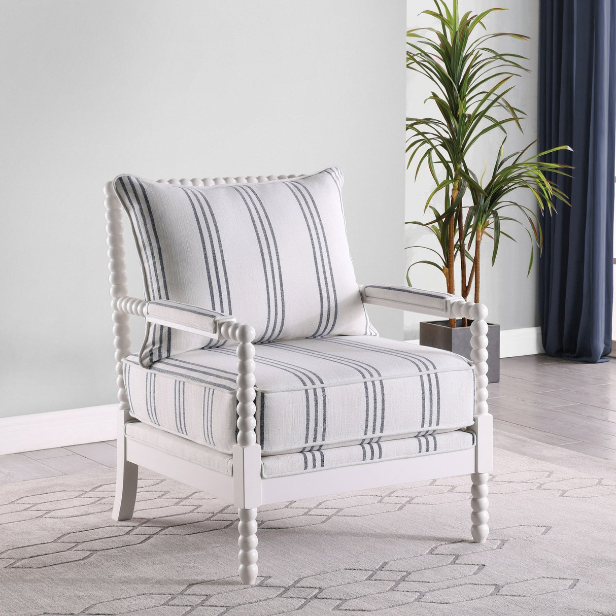 Blanchett Upholstered Accent Chair with Spindle Accent White and Navy | Coaster | Home Elegance USA