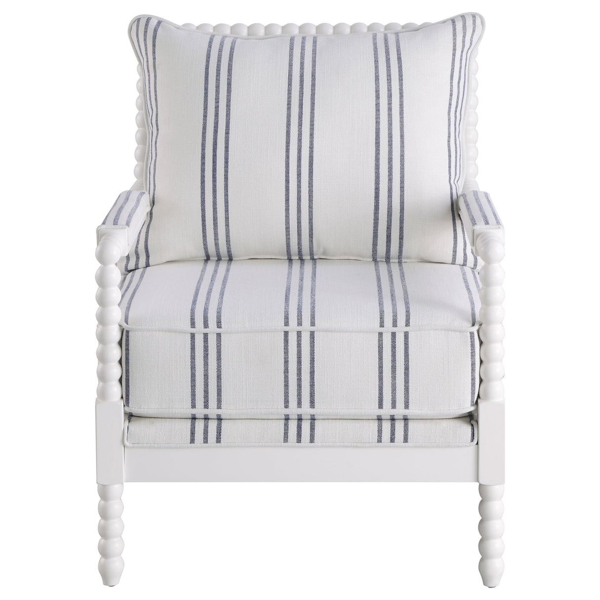 Blanchett Upholstered Accent Chair with Spindle Accent White and Navy | Coaster | Home Elegance USA