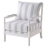 Blanchett Upholstered Accent Chair with Spindle Accent White and Navy | Coaster | Home Elegance USA