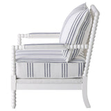 Blanchett Upholstered Accent Chair with Spindle Accent White and Navy | Coaster | Home Elegance USA